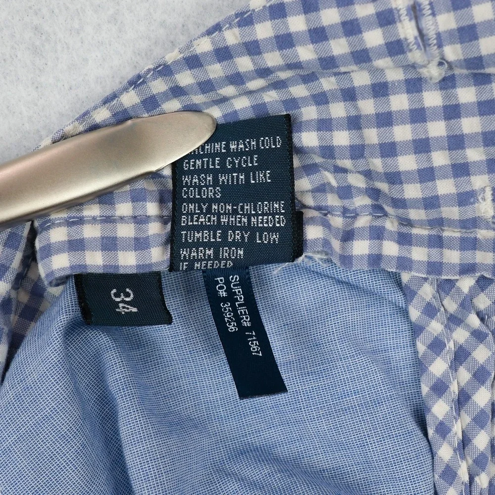 VTG Polo Ralph Lauren Shorts Mens 34 White Blue Gingham Checks Chino Preppy Golf